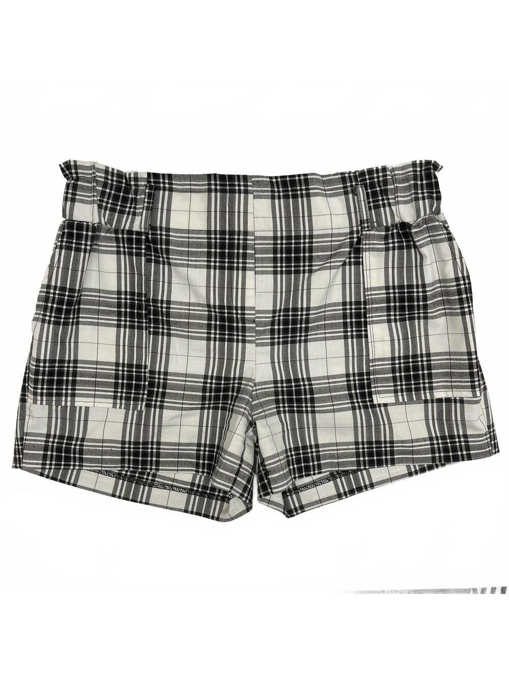 Vintage Zone Choc Size L Canada Made Black White Plaid Pattern Paperbag Shorts
